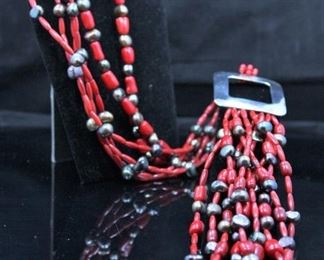 Red Coral Necklace with Sterling Pendant