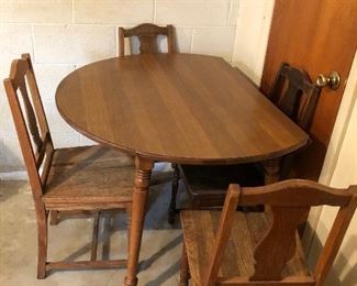 Wooden round drop down sides table & chair set