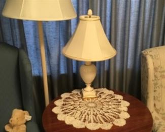 Top view of table, lamp on table & stand lamp
