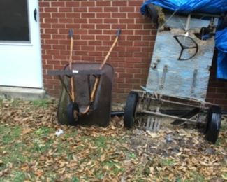 Wheel barrow & vintage go cart