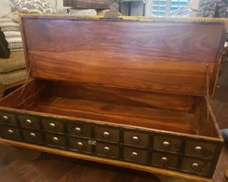 lovely chest serves as coffee table