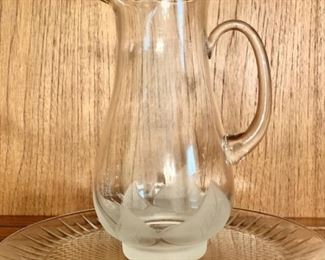 (2) Pitcher w Raised Leaf Design & Vintage Platter