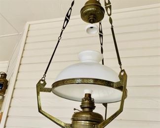 Antique Dutch Oil Lamp, Hangs Down 5ft