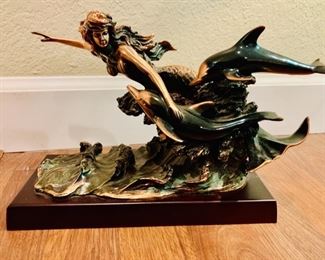 Mermaid Swimming with the Dolphins Bronze Statue