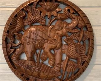 Intricately Carved Wooden Elephant Plaque-Thailand