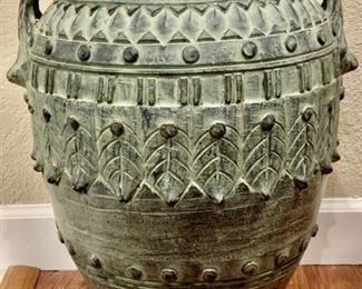 Large Green Handled Urn Floor Vase