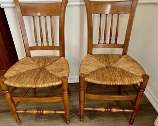Pair Vintage French Rush Seat Spindle Back Chairs