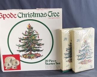 (2) NIB Spode Christmas Tree, 4 Place Settings, 2 Packages of Unopened Spode Christmas Tree Napkins