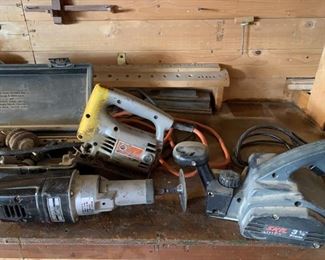 Jig Saw, Planer, Grinder and Bits in Tool Box