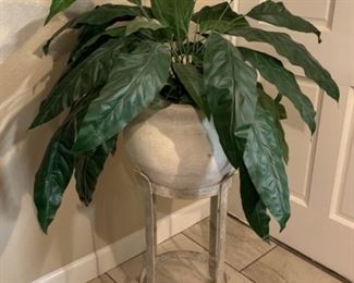 White Terra Cotta Pot on Stand w/ Faux Peace Lily