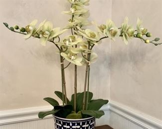 Potted Faux Orchard Plant in Blue & White Vase