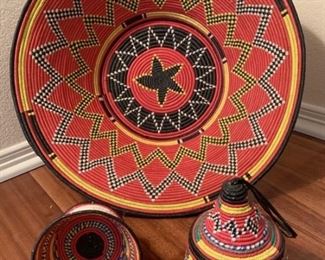 Large Ethiopian Serving Bowl & 2 Smaller Baskets
