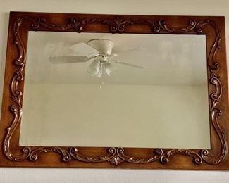 Large Wood Framed Mirror Raised Scroll Mirror