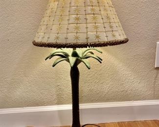 Antiqued Brass Tone Tropical Palm Lamp with Shade
