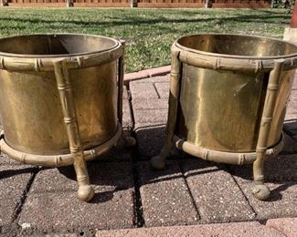2 Heavy Brass Pots on Stands