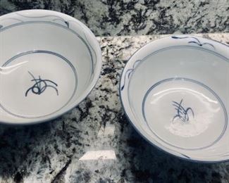(2) Blue & White Deep Bowls