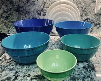 (5) Set of Blue & Green Stackable Mixing Bowls