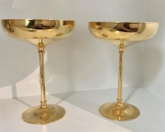 Pair Brass Tone Champagne Goblets