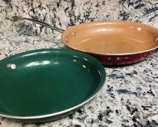 (2) Skillets, 1-OrGreenic & 1-Red Copper