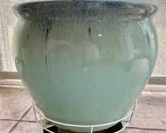 Glazed Aqua & Green Pot