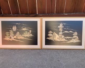 Framed Tropical Asian Pictures, Black Background