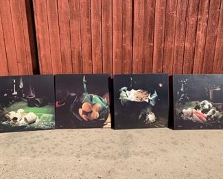 (4) Asian Cuisine Pictures on Wood