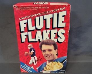 Limited Edition Collector's Box of Flutie Flakes
Unopened from 1998, Cereal Box with Buffalo Bills Quarterback #7, Doug Flutie
As part of a fundraiser for the DOUG FLUTIE JR. FOUNDATION FOR AUSTISM