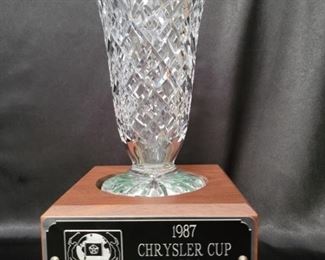 Waterford Crystal 8.5in Vase Golf Trophy
Waterford Crystal Vase (removable) sits on Base 
Chrysler Cup Trophy for 1987 Pro-Am Champion