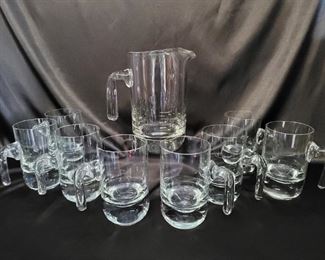 (9) Unique Handled Bar Set: 1-Pitcher & 8-Mugs