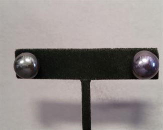 14K Large Black Pearl Earrings 4.54g