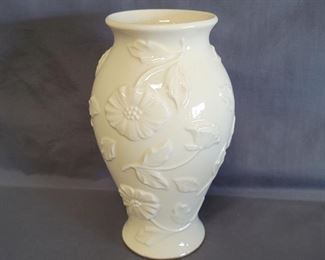 Lenox White Porcelain Vase with Raised Flowers