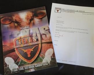 Aug, 2009 Longhorn Football Program & a Letter to BJ & Gloria Signed by Coach Mack Brown