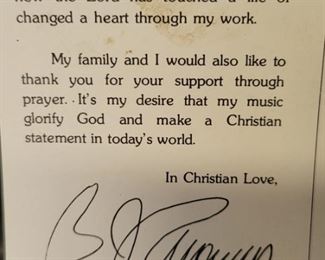 Postcard Signed by BJ Thomas