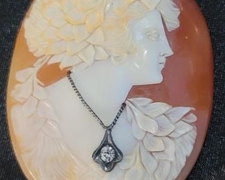 Loose Shell Cameo with Diamond Necklace
