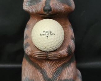Raccoon Holding Golf Ball 6.5in Figurine