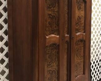 Beautiful Walnut Knock Down Wardrobe, Burled Panels, Complete Interior