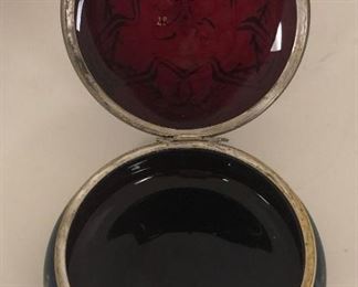 Large Art Glass Blue Aurene Dresser Box, Silver Overlay