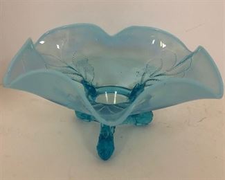 Blue Opalescent Footed Bowl