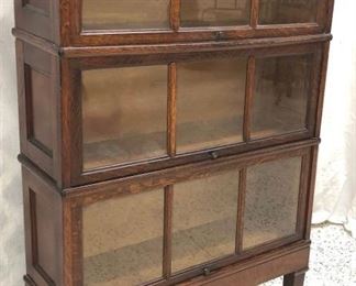 Outstanding Oak 3 Section Stacked Bookcase, Macey Quarter Sawed Oak with Paneled Sides and Doors