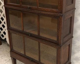 Outstanding Oak 3 Section Stacked Bookcase, Macey Quarter Sawed Oak with Paneled Sides and Doors