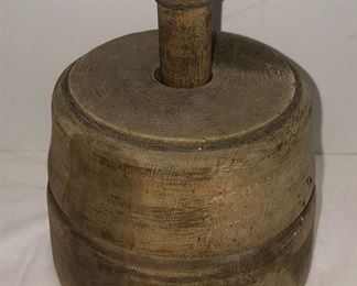 Round Wooden Butter Mold with Flower Design