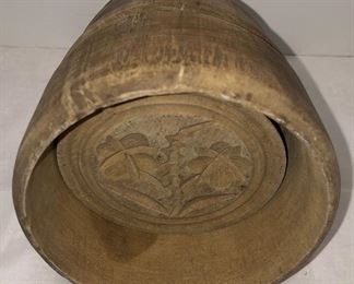 Round Wooden Butter Mold with Flower Design