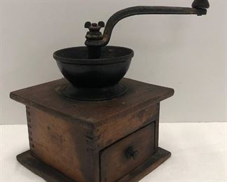 Wooden And Cast-Iron Coffee Grinder with Drawer