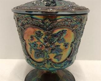 Fenton Cobalt Blue Carnival Glass Covered Candy Dish