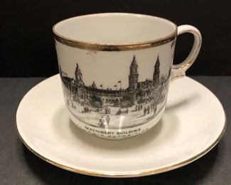 1904 St. Louis World's Fair Cup and Saucer, "Machinery Building"