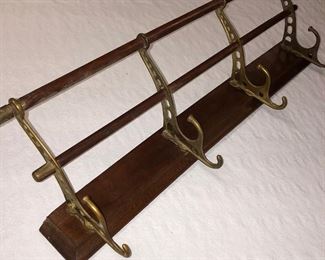 Wooden And Brass Wall Coat and Hat Rack