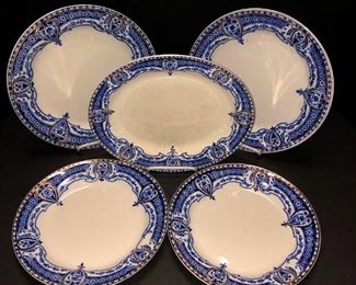 5 Flow Blue Plates/ Platter