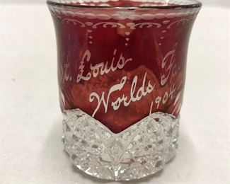 1904 St. Louis World's Fair Ruby Flash Cup, "Button Arches"