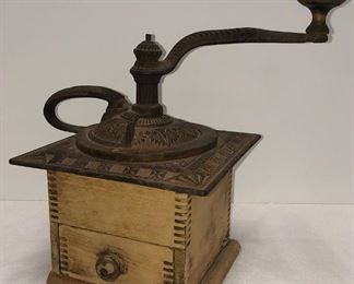 Wooden And Cast-Iron Coffee Grinder with Drawer