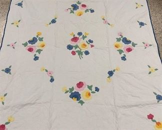 Hand Stitched Floral Applique Quilt